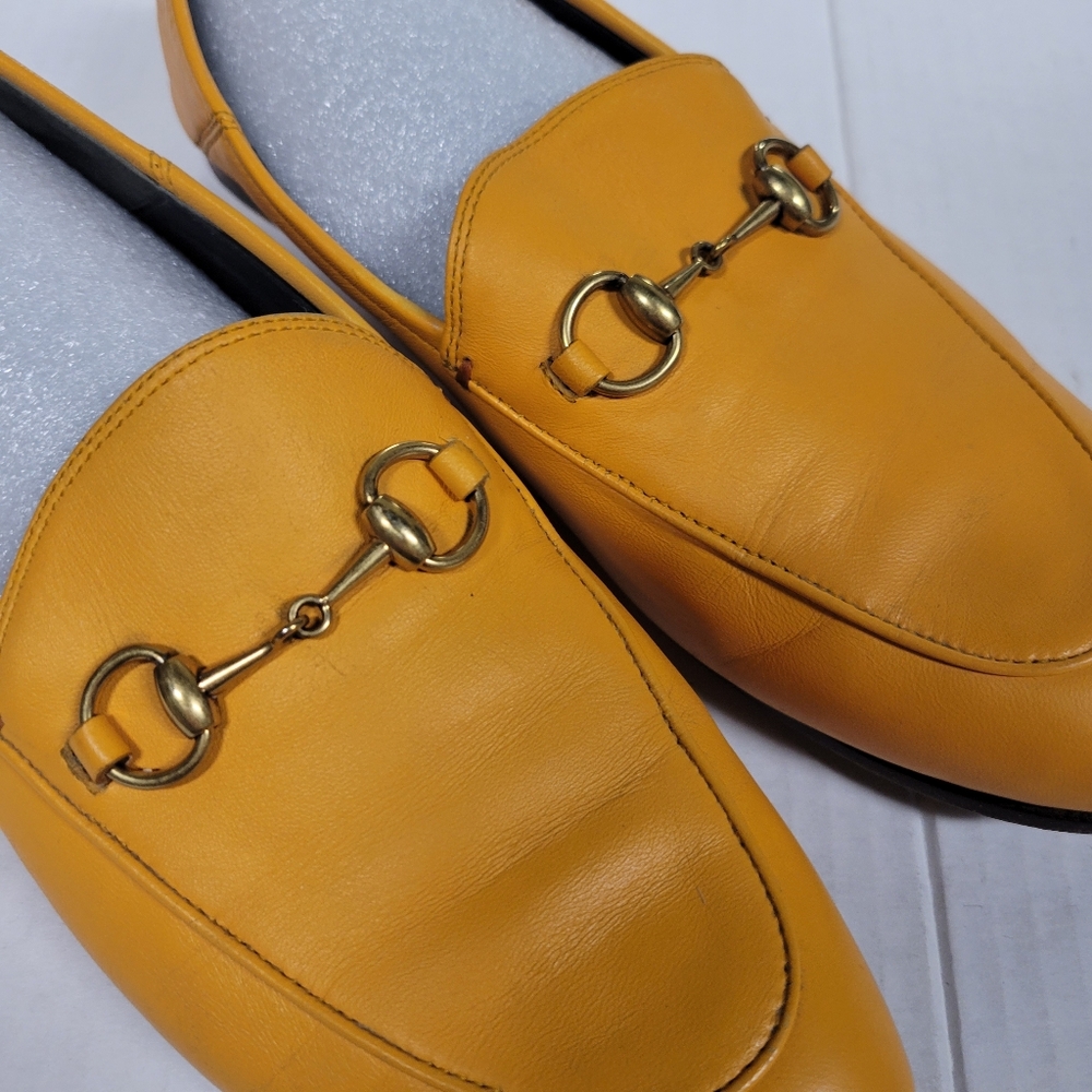 Gucci Brixton Yellow Orange Leather Horsebit Loafer Shoes 36.5 6.5 - Picture 2 of 10
